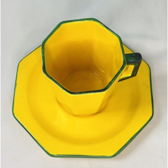 Vtg Les Grottes Dieulefit France Caves Yellowware Espresso Cups Saucers - 3 sets - Picture 4 of 13